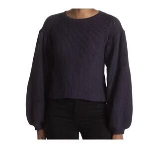 Maisie Peter Bishop Sleeve Pullover Knit Sweater Crew Neck Navy Blue MEDIUM NEW